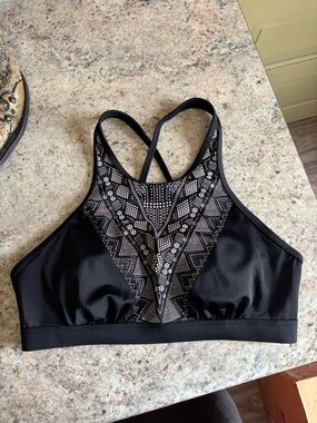 Athleta Bikini Top Ibiza Geo Bra Swim Women’s Size 34 B/C Black Geometric Print